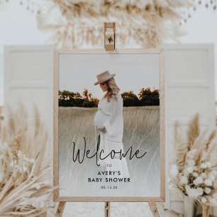 Foto Modern Script Baby shower Welkomstbord Poster