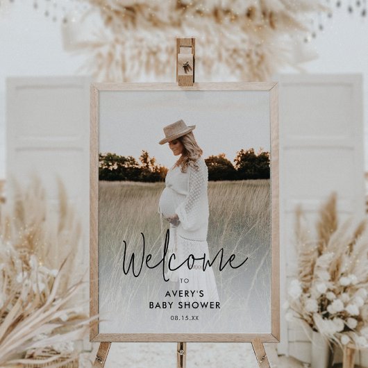 Foto Modern Script Baby shower Welkomstbord Poster