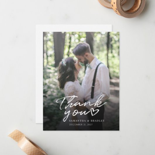 Foto modern script bruiloft Hartelijk dank Notitiekaartje (Voorkant / Achterkant in situ)