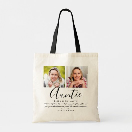 Foto modern script tante Quote Tote Bag (Achterkant)