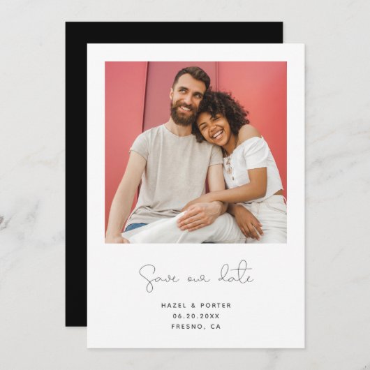 Foto modern script Verloving Save The Date (Voorkant / Achterkant)