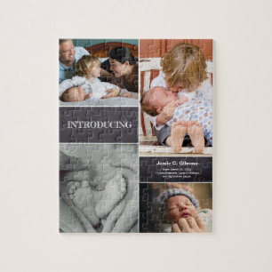 Foto Modern Second Baby Birth Announcement Legpuzzel