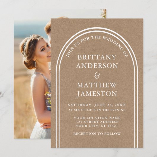 Foto Modern Stylish Arch Wedding Kraft Kaart (Voorkant / Achterkant)