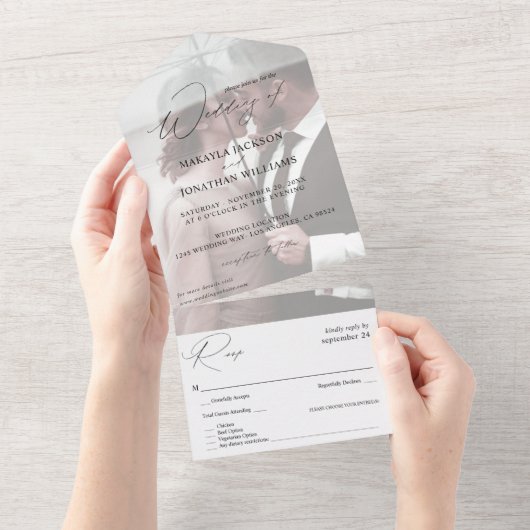 Foto Modern Vertical 4 Wedding All In One Uitnodiging (Afscheurbaar)