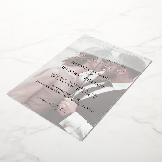 Foto Modern Vertical 4 Wedding Folie Uitnodiging (Gedraaid)