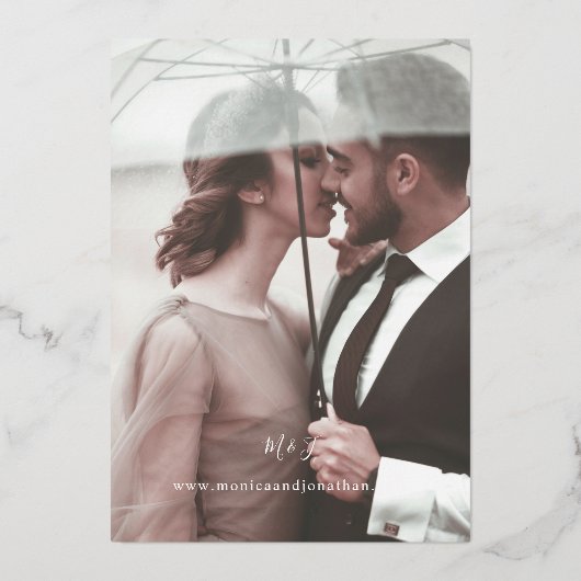 Foto Modern Vertical 4 Wedding Folie Uitnodiging (Achterkant)