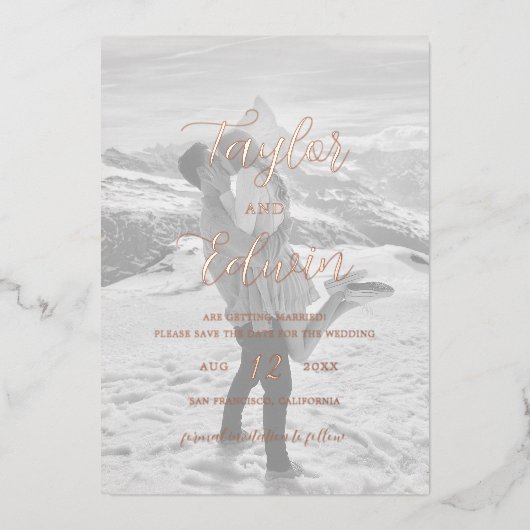 Foto Modern Wedding Save the Date Roos Gold Folie Uitnodiging (Voorkant)