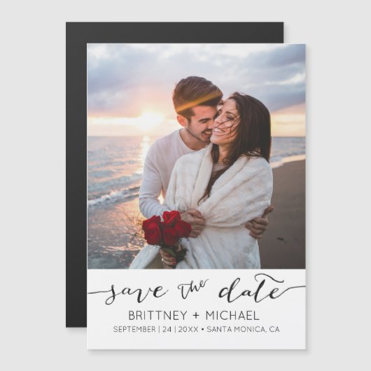 Foto Modern White Simple Save the Date Magnetische Uitnodiging (Voorkant / Achterkant)