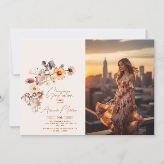 Foto Modern Wildflower Afstuderen Kaart (Voorkant)