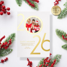 Foto Modern Wit Goud Kerstkaart 2026