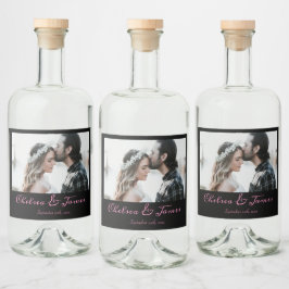 Foto Modern Zwart Roze Kalligrafie Bruiloft Likeurfles Etiket