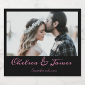 Foto Modern Zwart Roze Kalligrafie Bruiloft Likeurfles Etiket (Enkel label)