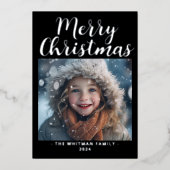 Foto Modern Zwart Vrolijk Kerstfeest Folie Feestdagenkaart (Voorkant)