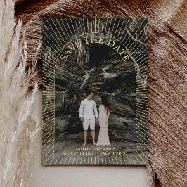 Foto Moderne Boho Boog Save The Date Goud Folie Uitnodiging