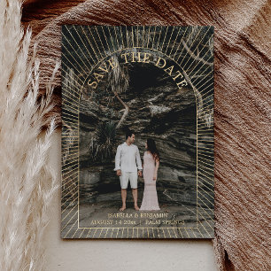Foto Moderne Boho Boog Save The Date Goud  Folie Uitnodiging