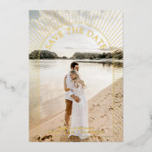 Foto Moderne Boho Boog Save The Date Goud Folie Uitnodiging (Voorkant)