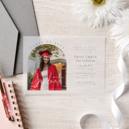 Foto Moderne Boog Afgewezen Script Afstudeerfeest Vellum Uitnodigingen