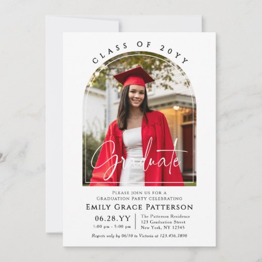 Foto Moderne Boog Afstudeer Script Afstudeerfeest Kaart (Voorkant)