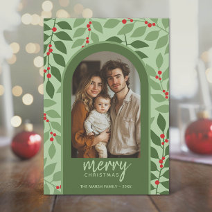 Foto moderne boog - eucalyptus takken Kerstmis Feestdagenkaart