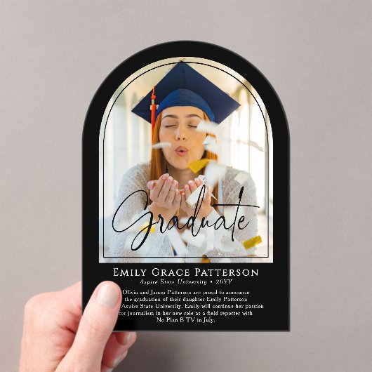 Foto Moderne Boog Script Afstudeer Uitnodiging (Insitu (Draagbaar))