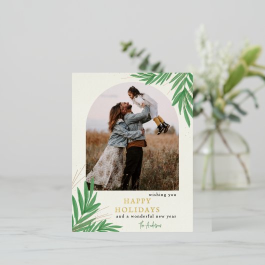 Foto Moderne botanische Arch Greenery Folie Feestdagen Briefkaart (Staand Voorkant)
