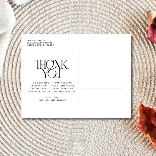 Foto Moderne bruiloft Dank u Briefkaart