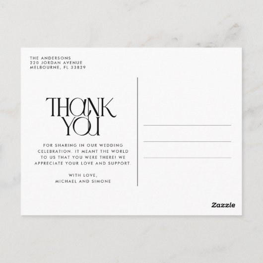 Foto Moderne bruiloft Dank u Briefkaart (Achterkant)