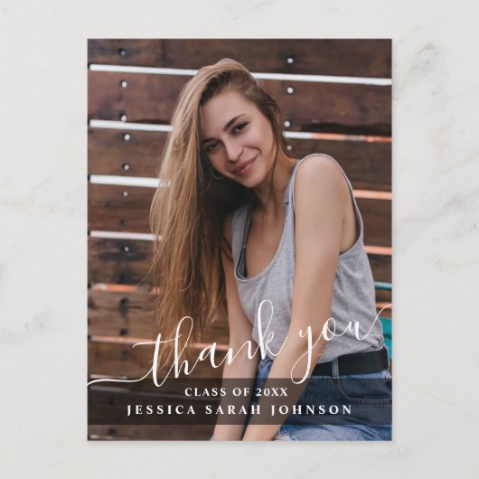 FOTO Moderne eenvoudige elegante Afstuderen Dank u Briefkaart (Voorkant)