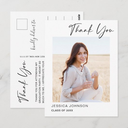FOTO Moderne eenvoudige elegante Afstuderen Dank u Briefkaart (Voorkant / Achterkant)