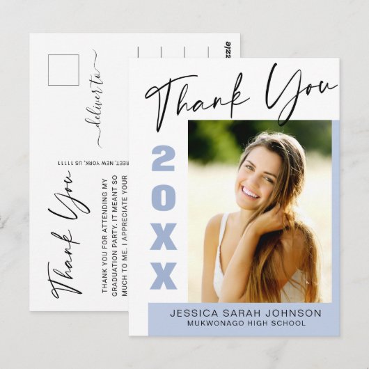 FOTO Moderne eenvoudige elegante Afstuderen Dank u Briefkaart (Voorkant / Achterkant)