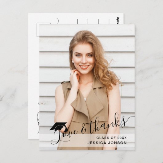 FOTO Moderne eenvoudige elegante Afstuderen Dank u Briefkaart (Voorkant / Achterkant)