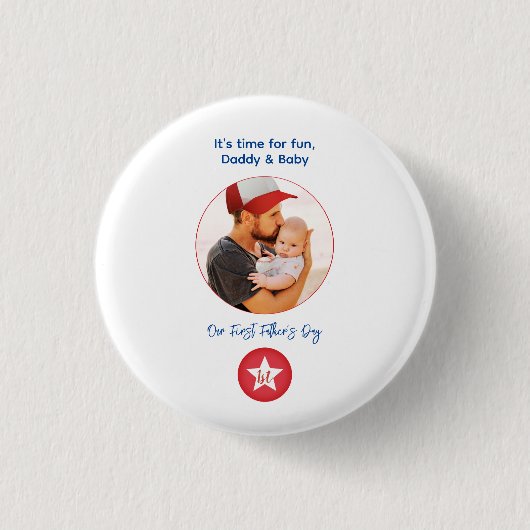 Foto Moderne Eenvoudige Typografie Eerste Vaderdag Ronde Button 3,2 Cm (Voorkant)