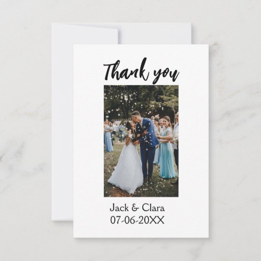 Foto moderne elegante eenvoudige bruiloft bedankt (Voorkant)