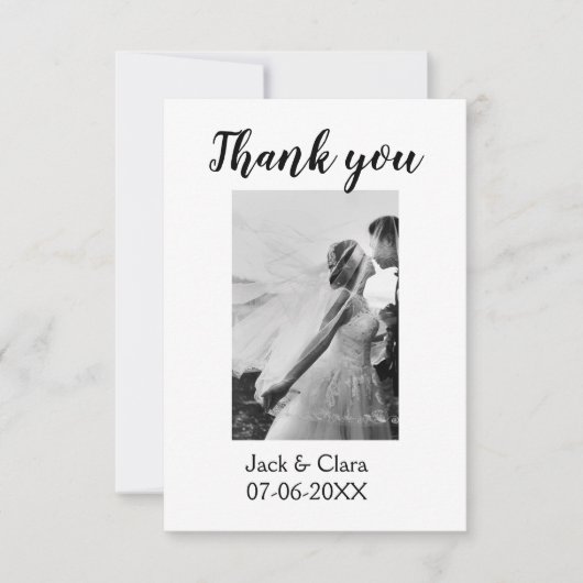 Foto moderne elegante eenvoudige bruiloft dank u bedankkaart (Voorkant)
