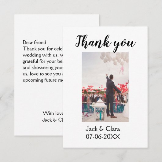 Foto moderne elegante eenvoudige trouwhartelijk da bedankkaart (Voorkant / Achterkant)