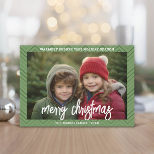 Foto Moderne Groene Chevron Rand Zalig Kerstfeest Feestdagenkaart