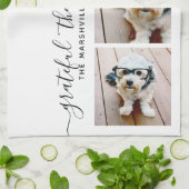 Foto Moderne Kalligrafie dankbaar gezegend Theedoek (Gevouwen)