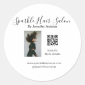 Foto moderne kapsalon kleine bedrijven QR-code Ronde Sticker (Voorkant)