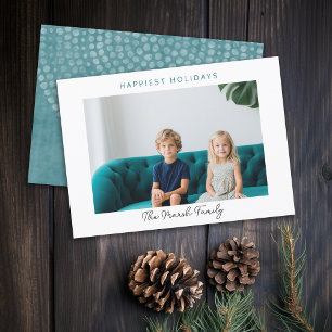 Foto Moderne kerstStippen White Border Happest Feestdagenkaart