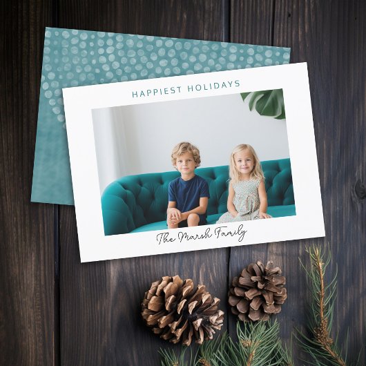 Foto Moderne kerstStippen White Border Happest Feestdagenkaart