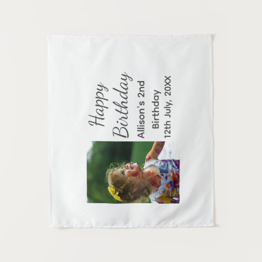 Foto moderne klassieker met naam datum verjaardag  wandkleed (Voorkant)