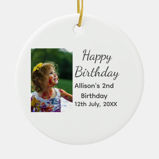 Foto moderne klassieker toevoegen naam datum geluk keramisch ornament (Voorkant)