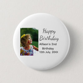 Foto moderne klassieker toevoegen naam datum geluk ronde button 5,7 cm