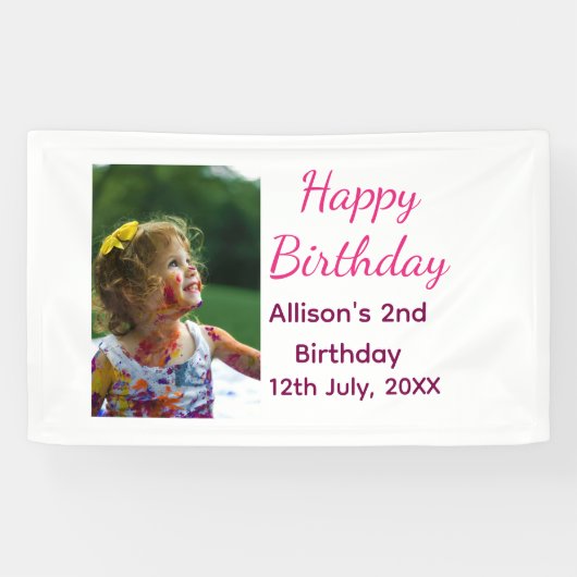 Foto moderne klassieker toevoegen naam datum geluk spandoek (Horizontaal)