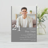 Foto Moderne Minimalistische Grijs 21e Verjaardag Kaart (Staand voorkant)