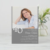 Foto Moderne Minimalistische Grijs 40e Verjaardag Kaart (Staand voorkant)