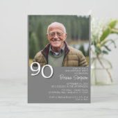 Foto Moderne Minimalistische Grijs 90ste Verjaarda Kaart (Staand voorkant)