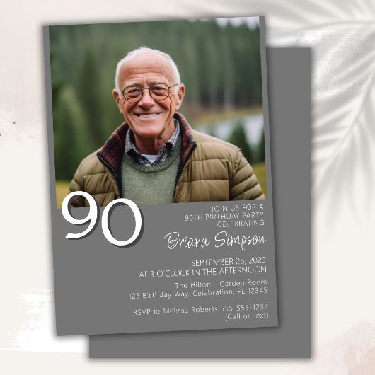 Foto Moderne Minimalistische Grijs 90ste Verjaarda Kaart
