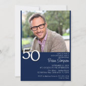 Foto Moderne Minimalistische Marine Blauw 50e Verj Kaart (Voorkant)