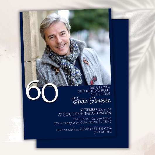 Foto Moderne Minimalistische Marine Blauw 60e Verj Kaart